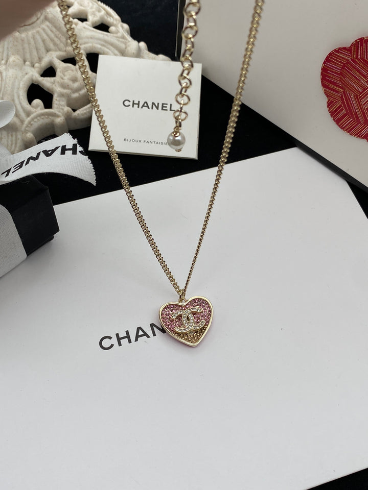 Sparkling Peach Heart Necklace