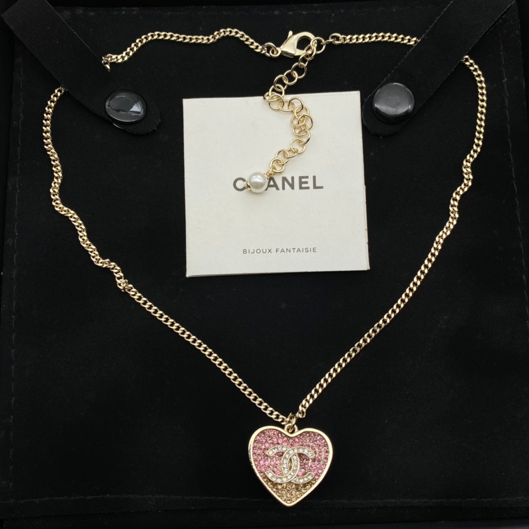 Sparkling Peach Heart Necklace