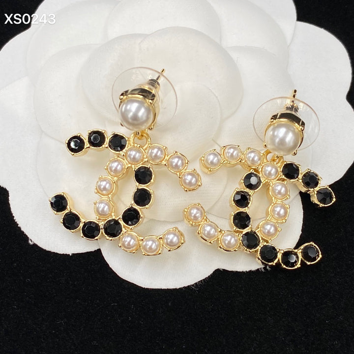 Pearl and Black Diamond Earrings