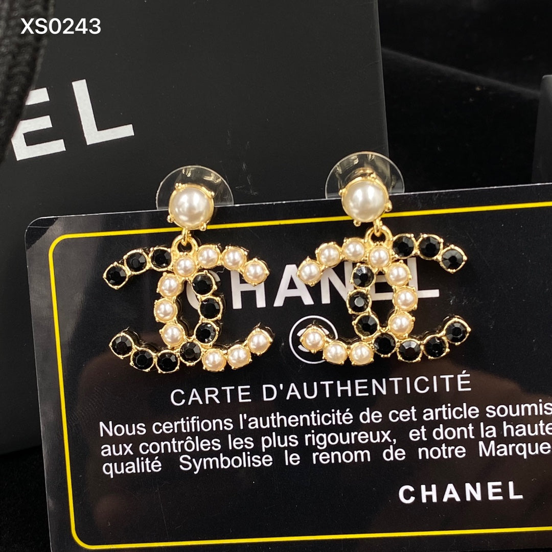 Pearl and Black Diamond Earrings