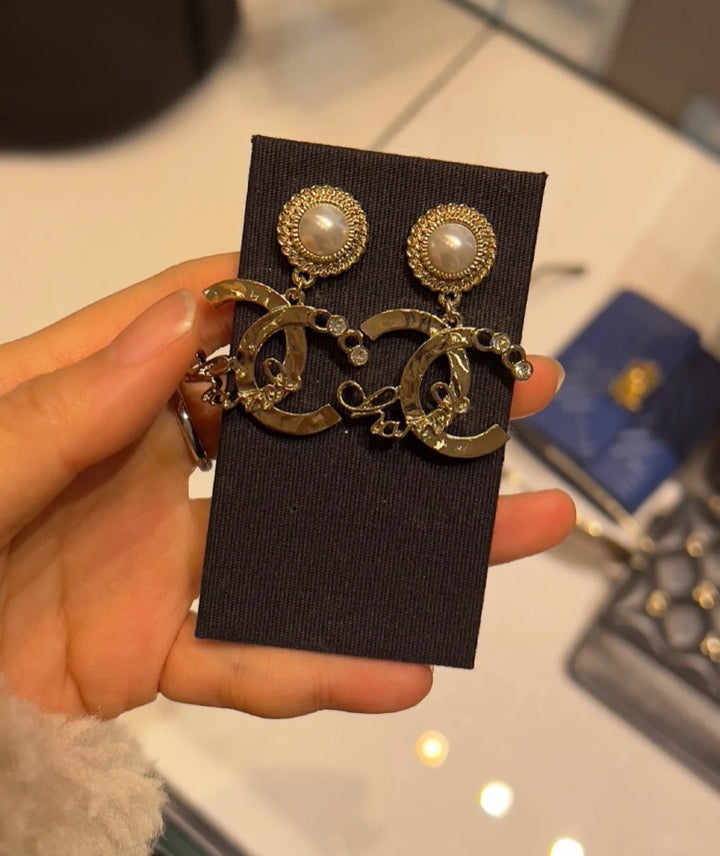 Pearls - Goldtone Dangle Earrings