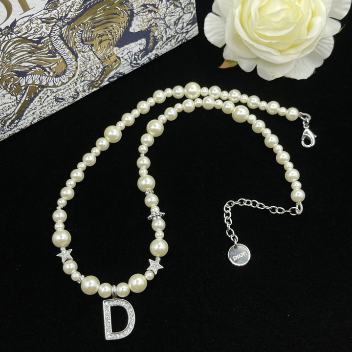 Letter D Pendant Pearl Necklace