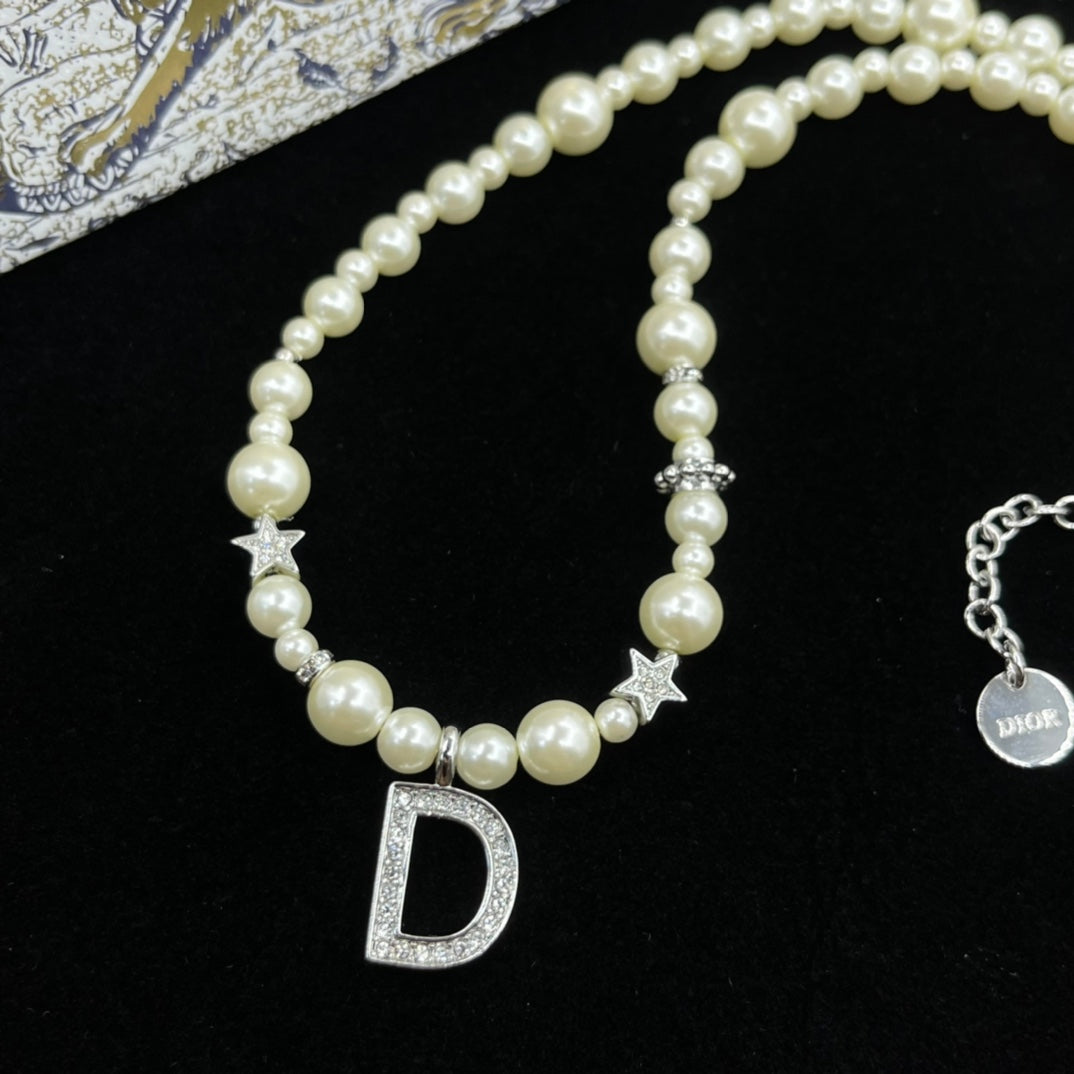 Letter D Pendant Pearl Necklace