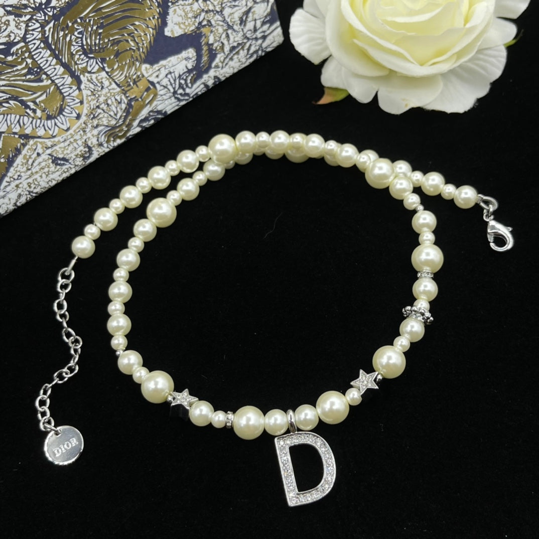 Letter D Pendant Pearl Necklace