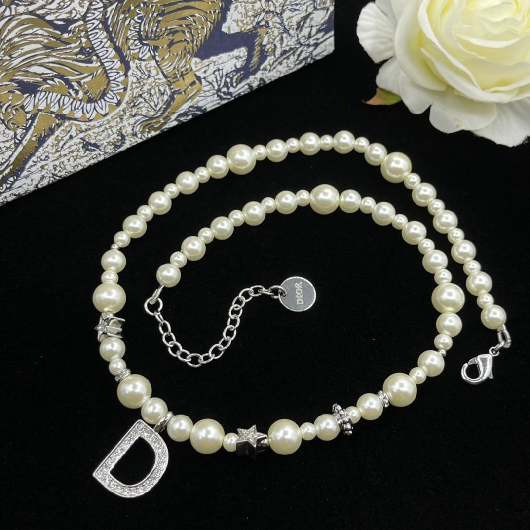 Letter D Pendant Pearl Necklace