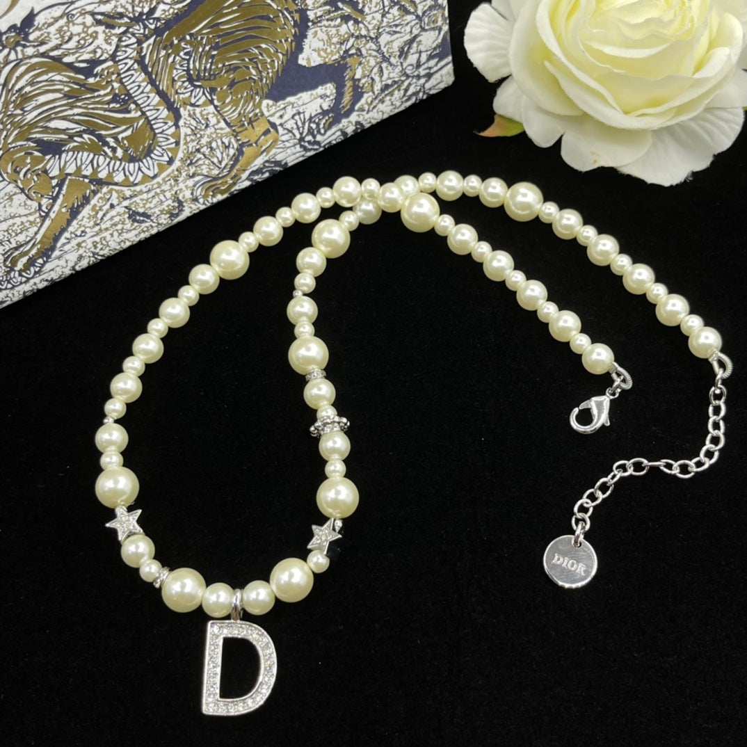 Letter D Pendant Pearl Necklace
