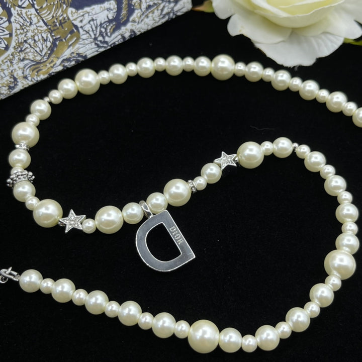 Letter D Pendant Pearl Necklace