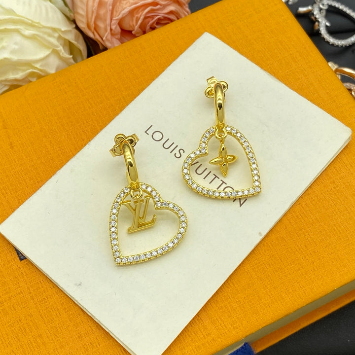 3 color heart earrings