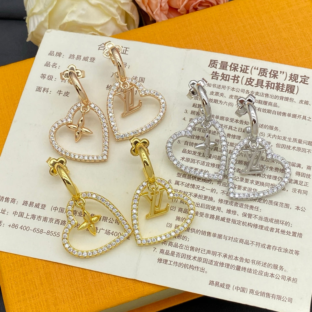 3 color heart earrings