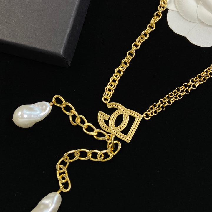 Gold Chain Pearl Necklace