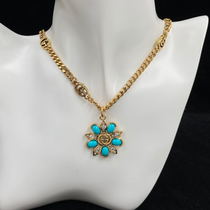 Turquoise Flower Gold Chain Necklace