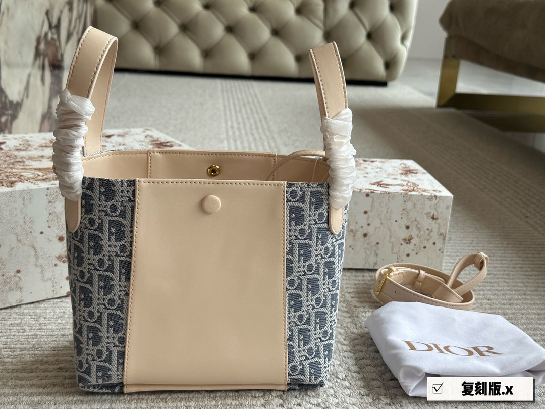 2 Color Textured Bucket Bag