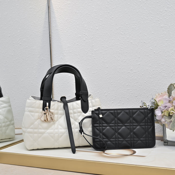 3 Colors Lattice Design Tote Bag(with small bag)