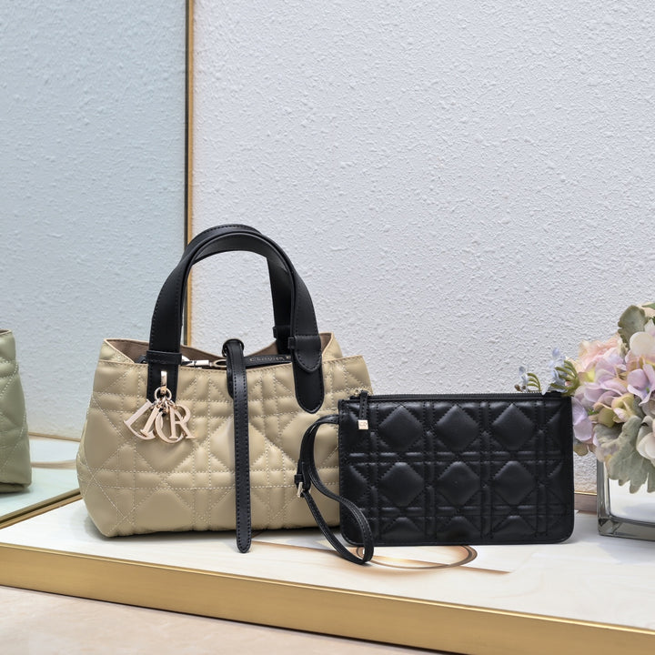 3 Colors Lattice Design Tote Bag(with small bag)
