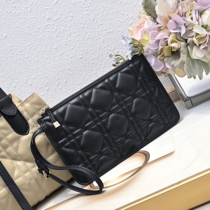 3 Colors Lattice Design Tote Bag(with small bag)