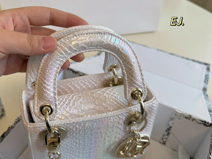 Two-color snake print toffee bag