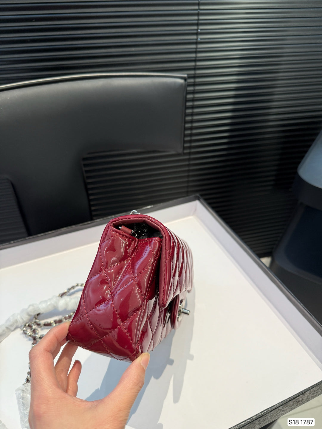 Tricolor Patent Leather Chain Flap Bag