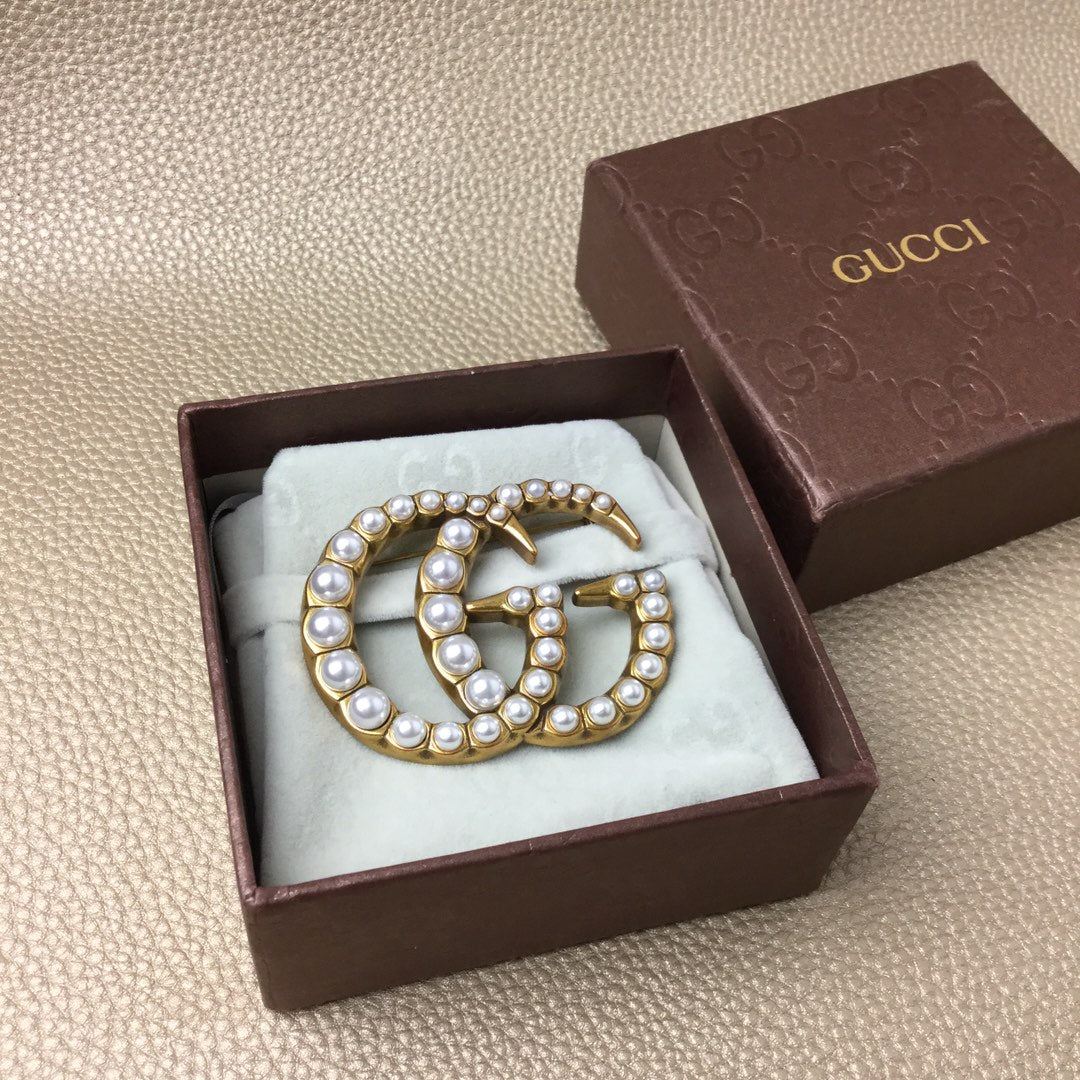 Pearl Embellished Gold Brooch