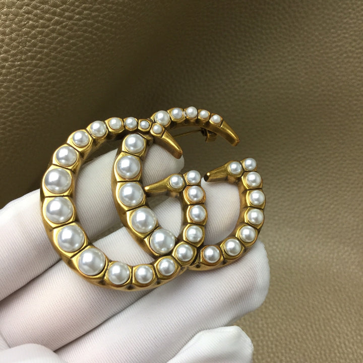 Pearl Embellished Gold Brooch
