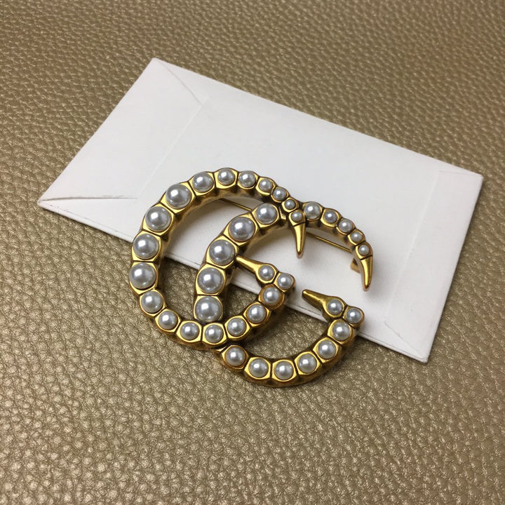 Pearl Embellished Gold Brooch