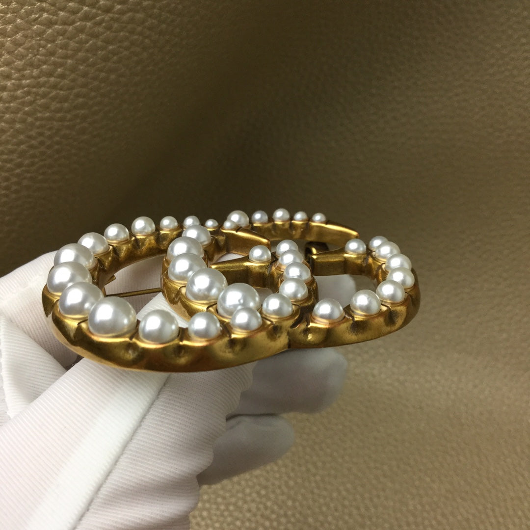 Pearl Embellished Gold Brooch