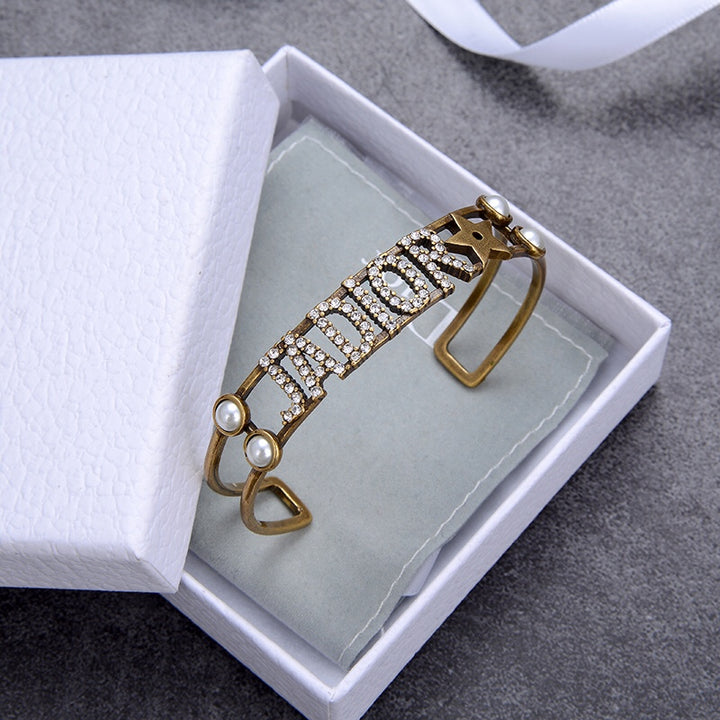 vintage letters open bracelet