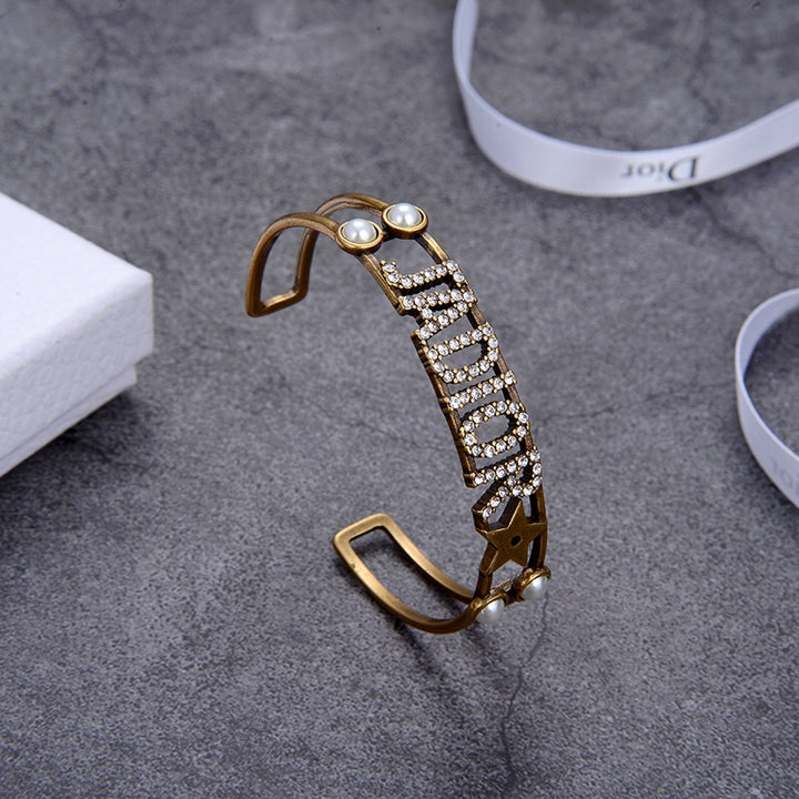 vintage letters open bracelet