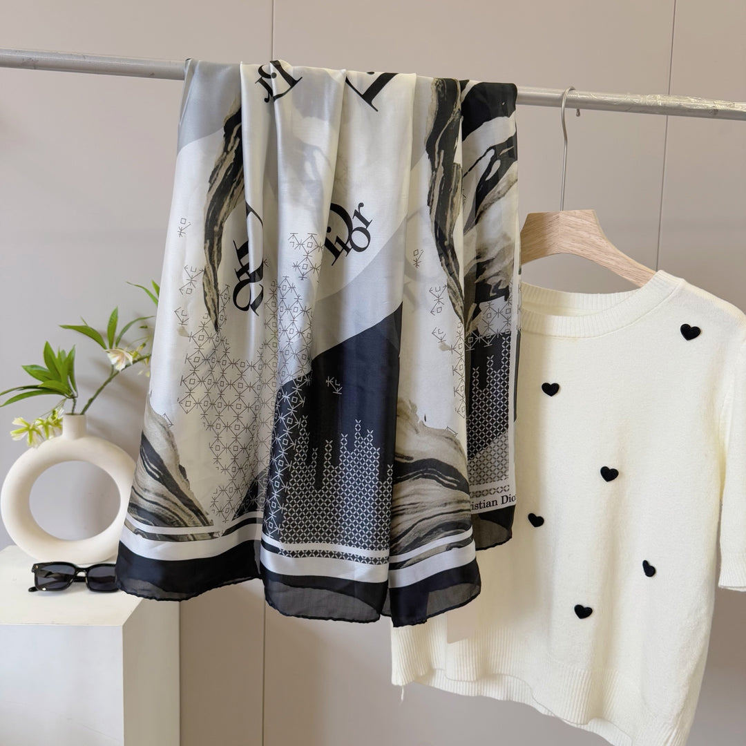 3 Color Monogrammed Silk Scarf