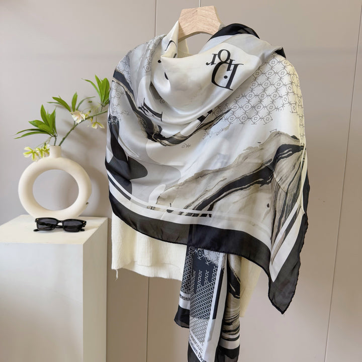 3 Color Monogrammed Silk Scarf