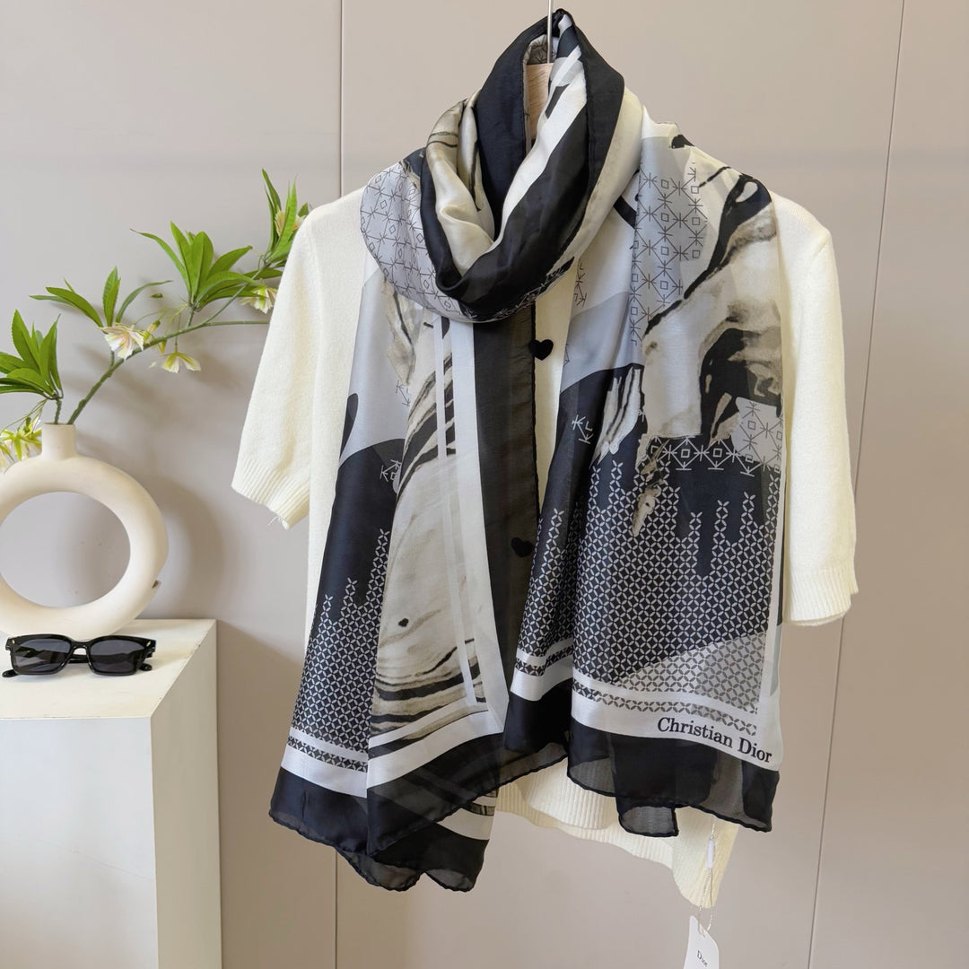 3 Color Monogrammed Silk Scarf