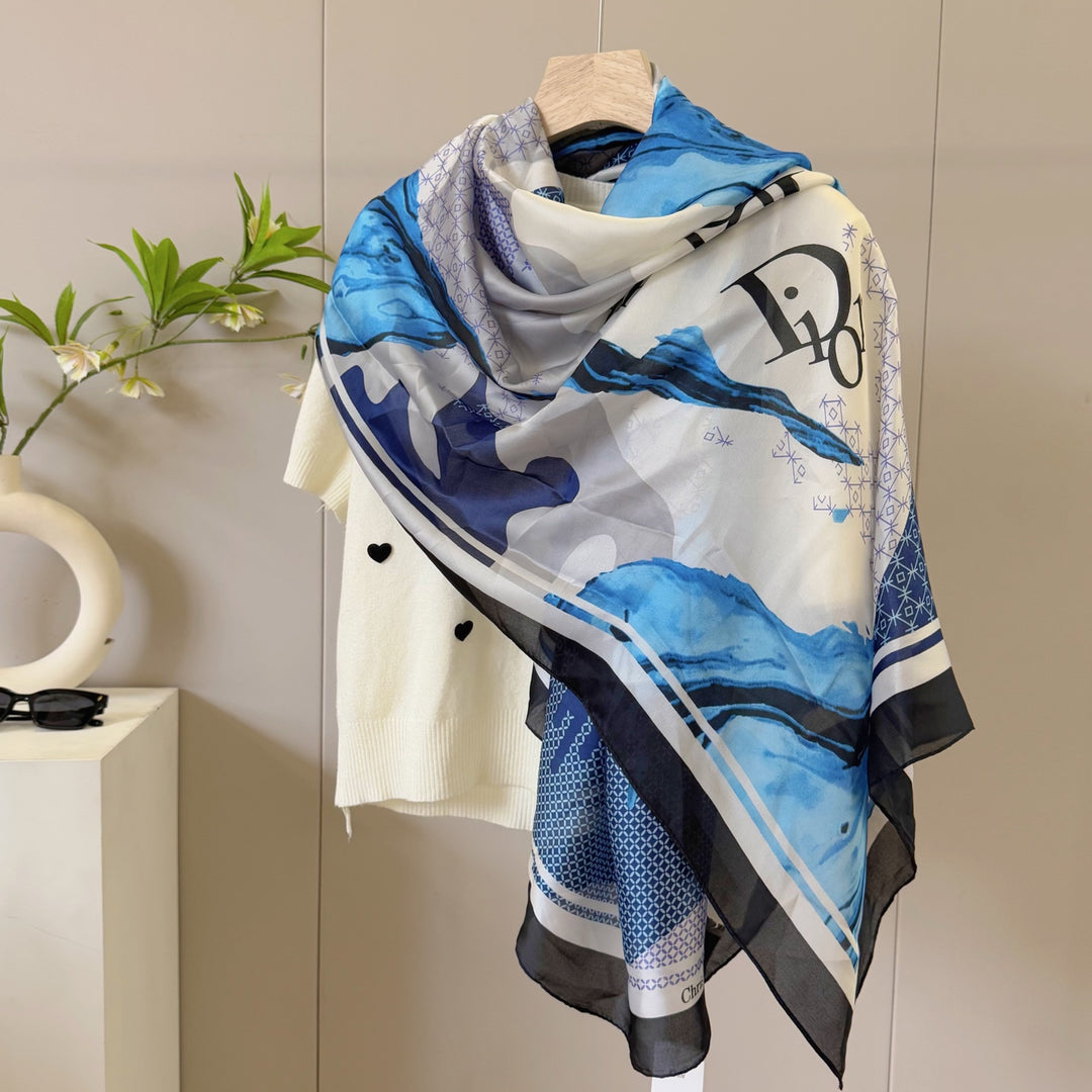 3 Color Monogrammed Silk Scarf