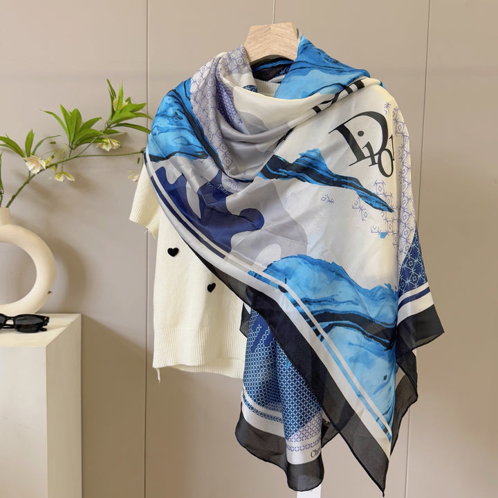 3 Color Monogrammed Silk Scarf