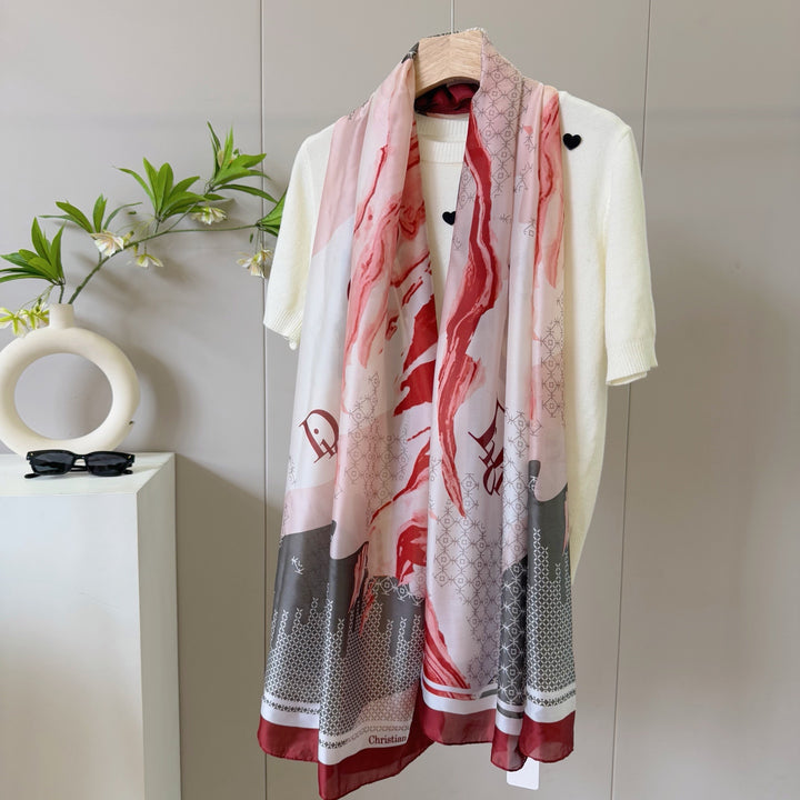 3 Color Monogrammed Silk Scarf