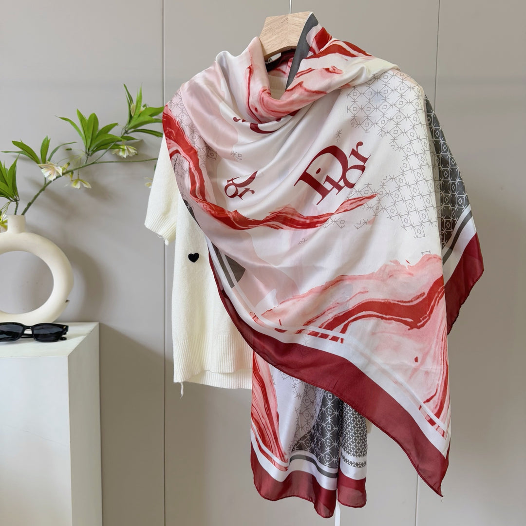 3 Color Monogrammed Silk Scarf