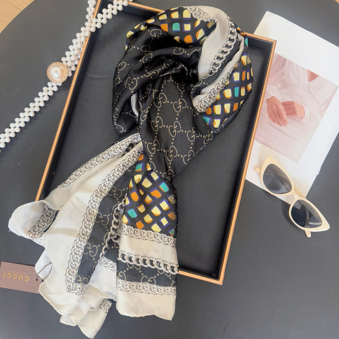 Two Color Logo - Embroidered Silk Scarf