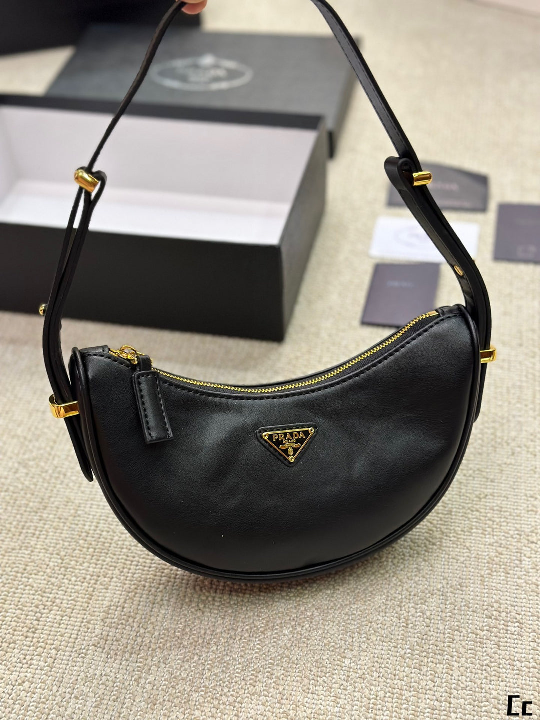 New Triangle Gold Label Half-Moon Underarm Bag