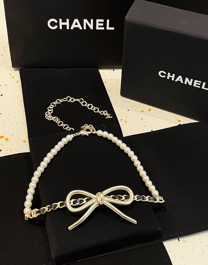 New Ribbon Pearl Necklace