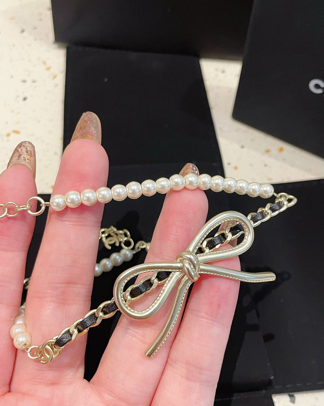 New Ribbon Pearl Necklace