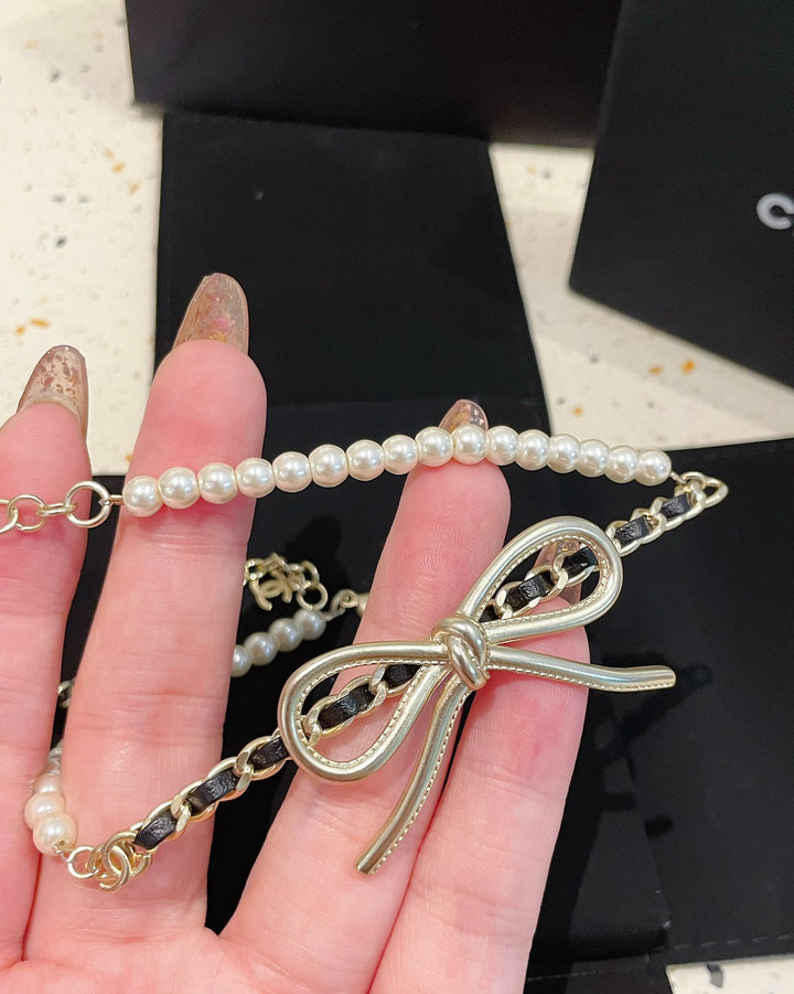 New Ribbon Pearl Necklace