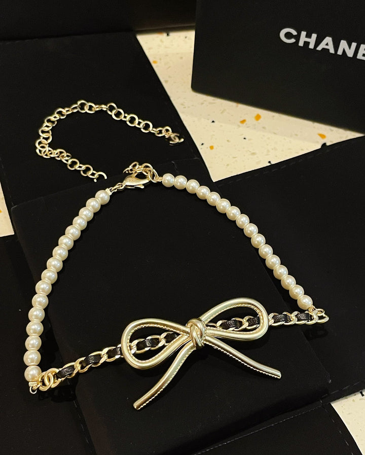 New Ribbon Pearl Necklace