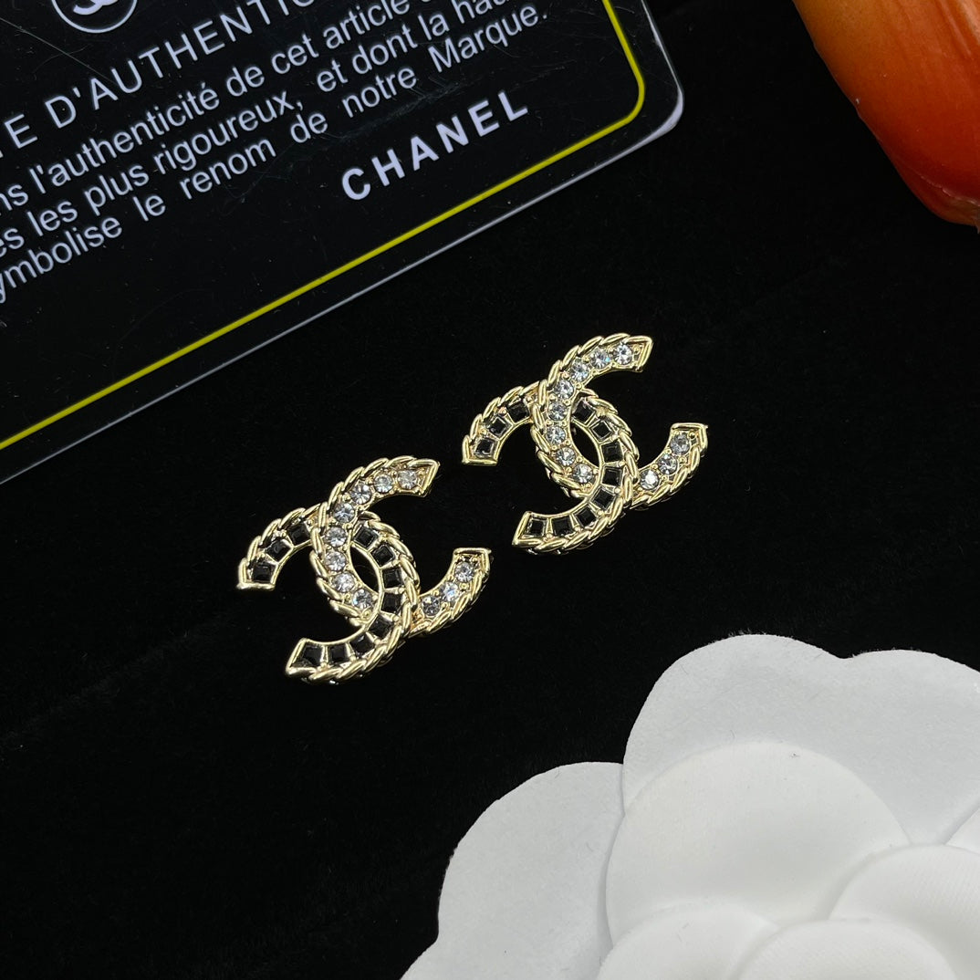 Crystal Decoration Double C Earrings