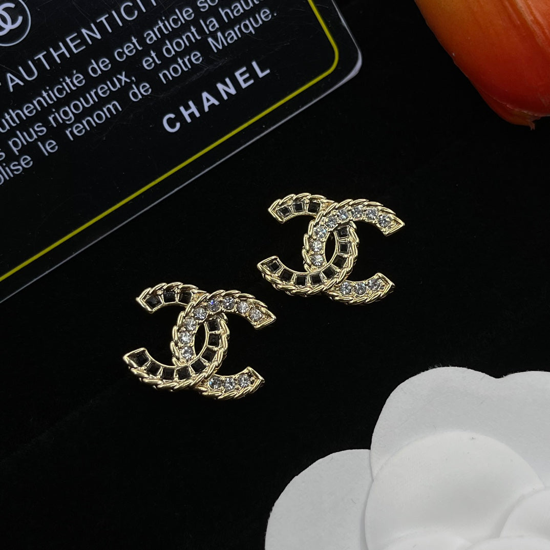 Crystal Decoration Double C Earrings