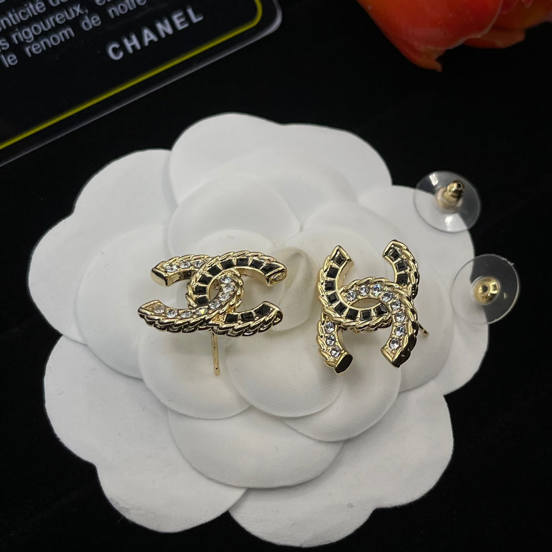 Crystal Decoration Double C Earrings