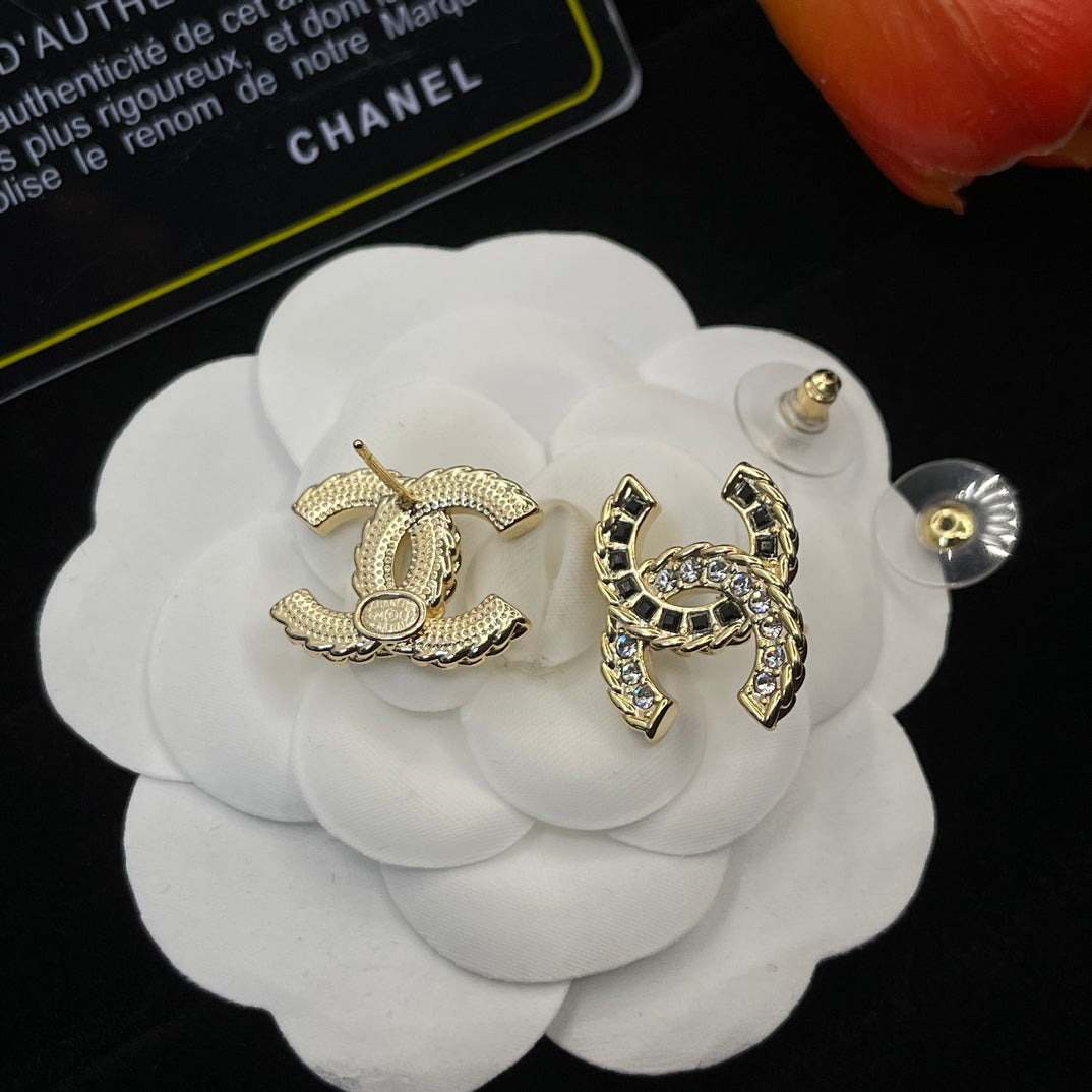 Crystal Decoration Double C Earrings