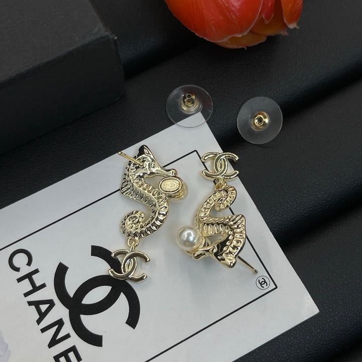 Seahorse Pearl Double C Earrings