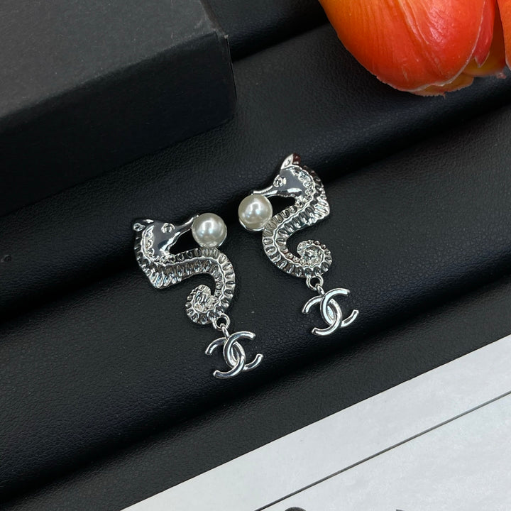 Seahorse Pearl Double C Earrings