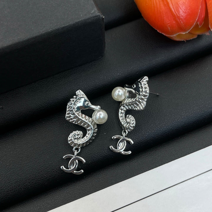 Seahorse Pearl Double C Earrings