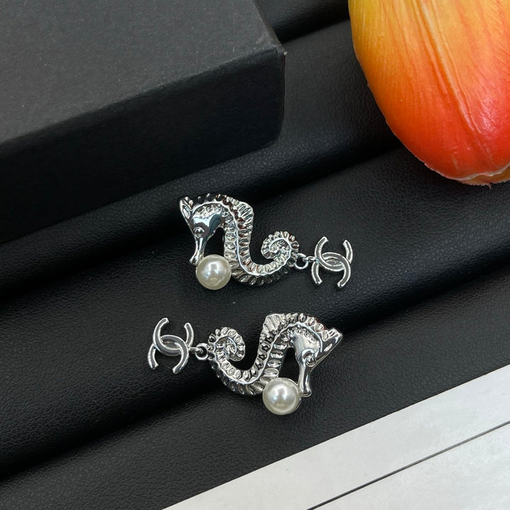 Seahorse Pearl Double C Earrings