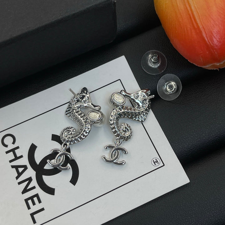 Seahorse Pearl Double C Earrings
