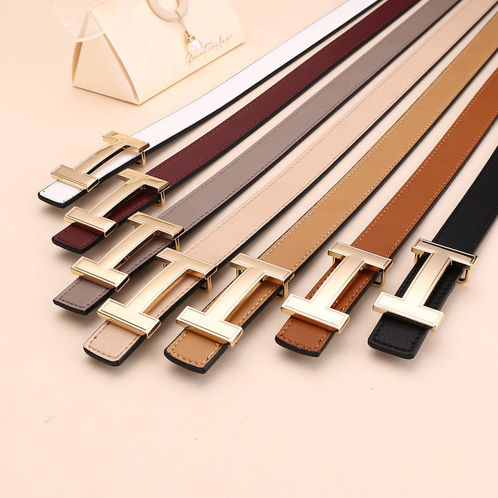 Classic H Letter Gold Buckle Spaghetti Belt